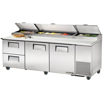 S/S 2-Door 2-Drawer Pizza Prep Table w/White Alum. Interior by TRUE – 30.9 cubic_feet, White, Model TPP-93D-2