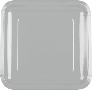 Creative Converting Table Needs, Touch of Color Square Paper Dinner Plates, Party Supplies, Shimmering Silver, 9", 18Ct