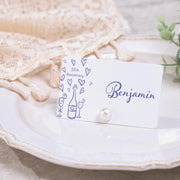 Uniqooo Pearl Place Card Holders, 24 Piece Set with Cards, Ivory Pearls