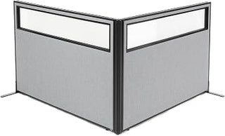 Global Industrial 60-1/4"W x 42" H Freestanding 2-Panel Corner Room Divider with Partial Window, Gray