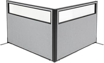 Global Industrial 60-1/4"W x 42" H Freestanding 2-Panel Corner Room Divider with Partial Window, Gray
