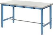 Global Industrial 48" Wx36 D Adjustable Height Workbench, Power Apron, 1-5/8" Thick Plastic Laminate Square Edge, Blue