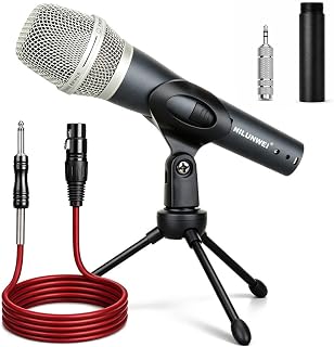 Professional Dynamic Microphone - Handheld Wired Microphone for Singing, for Speakers, Karaoke Machines, amplifiers, Mixers, with 14 Foot XLR to 1/4 inch Audio Cable and Desktop Stand Set