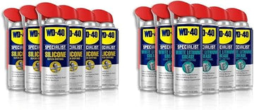 WD-40 Specialist Silicone Lubricant with Smart Straw Sprays 2 Ways 11 OZ [6-Pack] & Specialist White Lithium Grease Spray with Smart Straw Sprays 2 Ways, 10 OZ [6-Pack]