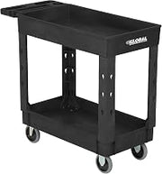 Global Industrial Industrial Service & Utility Cart, Plastic 2 Shelf Tray Black, 38” x 17-1/2”, 5" Rubber Casters
