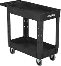 Global Industrial Industrial Service & Utility Cart, Plastic 2 Shelf Tray Black, 38” x 17-1/2”, 5" Rubber Casters