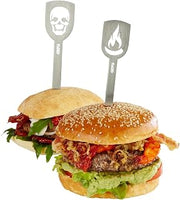 GEFU Hamburger Skewers Torro, 2 pcs Set, Skull/Flame, Stainless Steel, 19 cm,