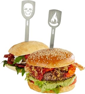GEFU Hamburger Skewers Torro, 2 pcs Set, Skull/Flame, Stainless Steel, 19 cm,