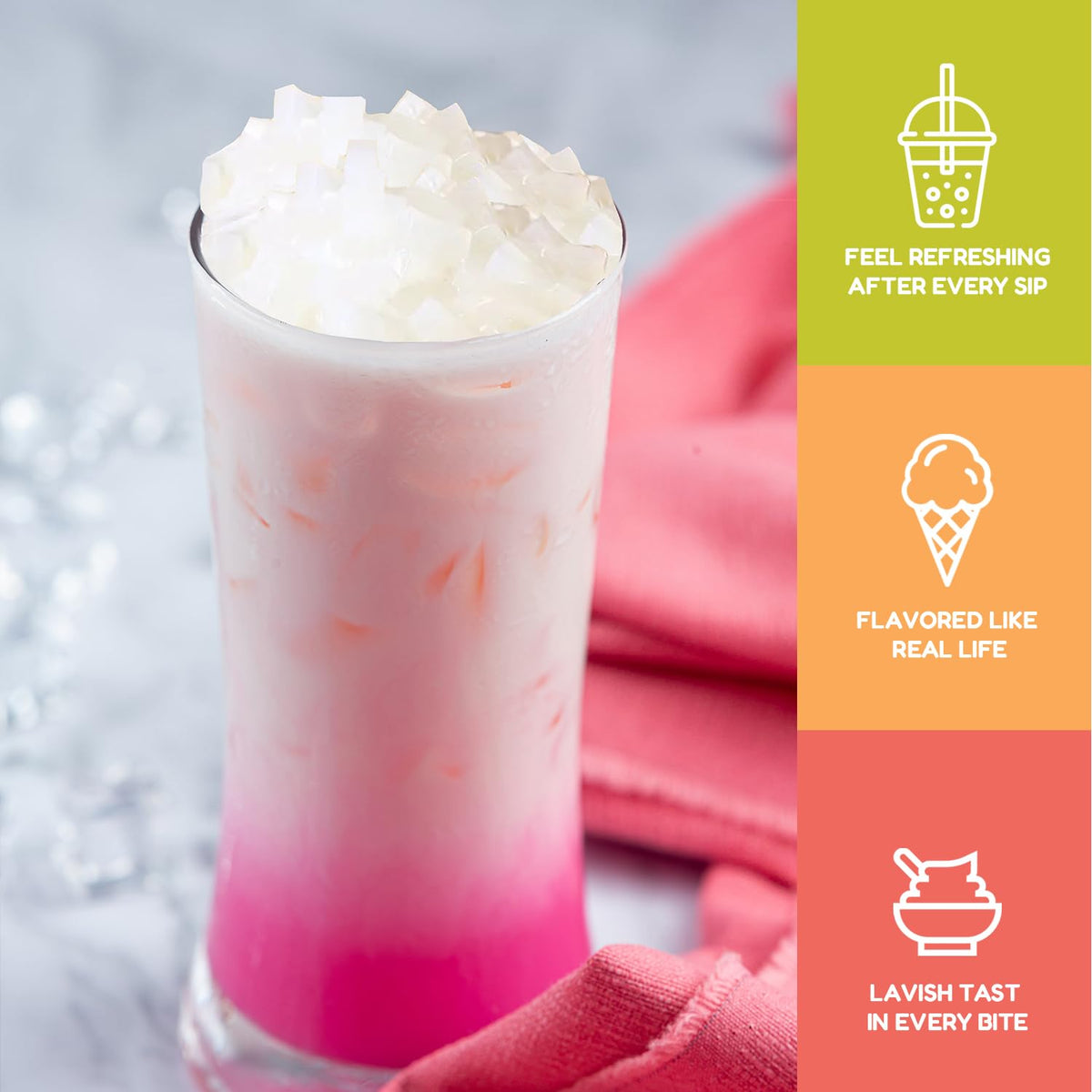Coconut Jelly Topping nata de coco for Bubble Tea 400 g | Lychee Jelly | for Boba Tea by Fanale – 400g (Pack of 35)