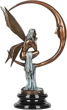 Bronze Fairy Statue Crescent Moon Figurine Sculpture Marble Base Decor