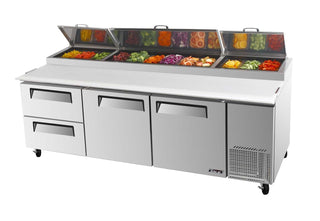 TPR-93SD-D2 2 Drawer Pizza Preparation Table by Turbo Air – Polyethylene, Silver, Model TPR-93SD-D2-N