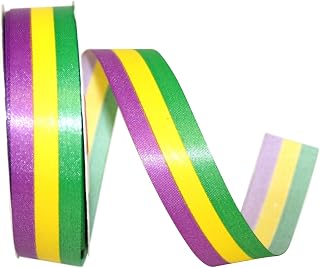 Reliant Ribbon Mardi Gras Tri-stripe Supreme Ribbon, 7/8 Inch X 25 Yards, Multi