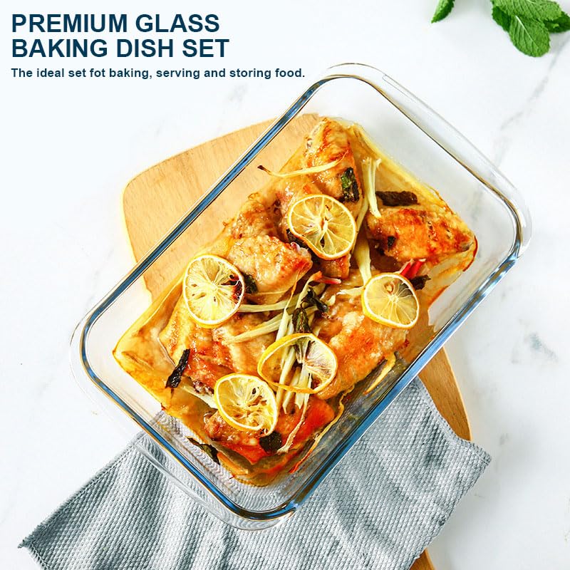 M MCIRCO Glass Bakeware Set with Lids, 8 Piece, Green