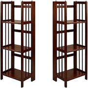 Furnifact Walnut 3-Shelf Folding Bookcase, Solid Wood Construction, Compact 14-Inch Width, Versatile Storage Solution, Durable and Stylish Design