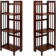 Furnifact Walnut 3-Shelf Folding Bookcase, Solid Wood Construction, Compact 14-Inch Width, Versatile Storage Solution, Durable and Stylish Design