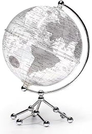 Decorative 8" White Transparent Earth Globe with Stand | Rotating Globe, World Globe with Detailed Map for Office and home Decor, Geographic Detail, Modern Design