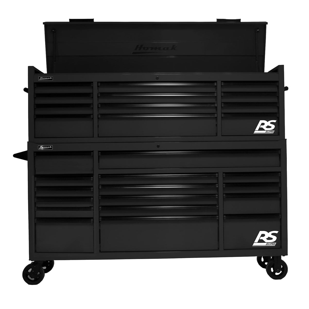 RS Pro Series 12 Drawer Black Tool Chest by Homak – 23.5"L x 71.5"W x 21.38"H, Polyvinyl Chloride, Black