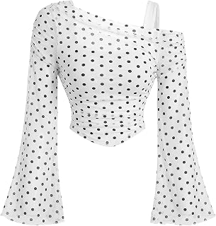 Women's Y2K Off The Shoulder Tops Long Sleeve Mesh Shirt Ruched Crop Top