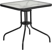 Flash Furniture 28 in Tempered Glass Square Table, Black | Black Rattan Edging