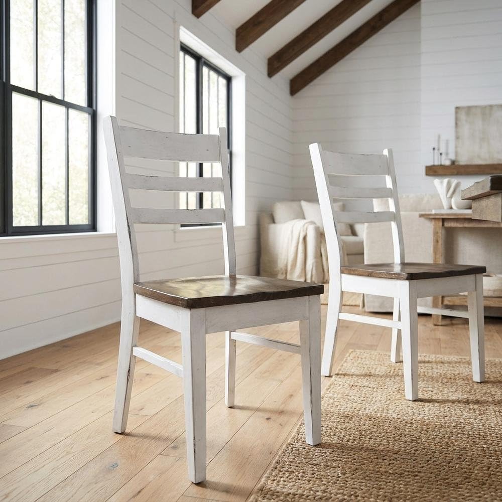 Wood Ladderback Dining Chair Set of by Starlight Canyon Home – Solid Wood, Mahogany, White, Pack of 2