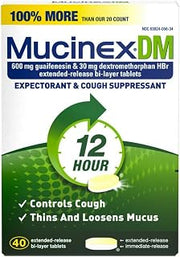 Mucinex DM 12-Hour Expectorant and Cough Suppressant Tablets, 40 ct (Pack of 3)