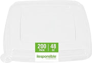 Responsible Products Clear Lids 16-48 oz Square Bowls, Tree-Less™ Square Bowl Lids, Extra Strength and Made Without PFAS (200 Count)