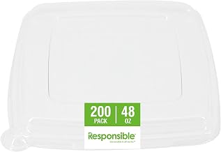 Responsible Products Clear Lids 16-48 oz Square Bowls, Tree-Less™ Square Bowl Lids, Extra Strength and Made Without PFAS (200 Count)