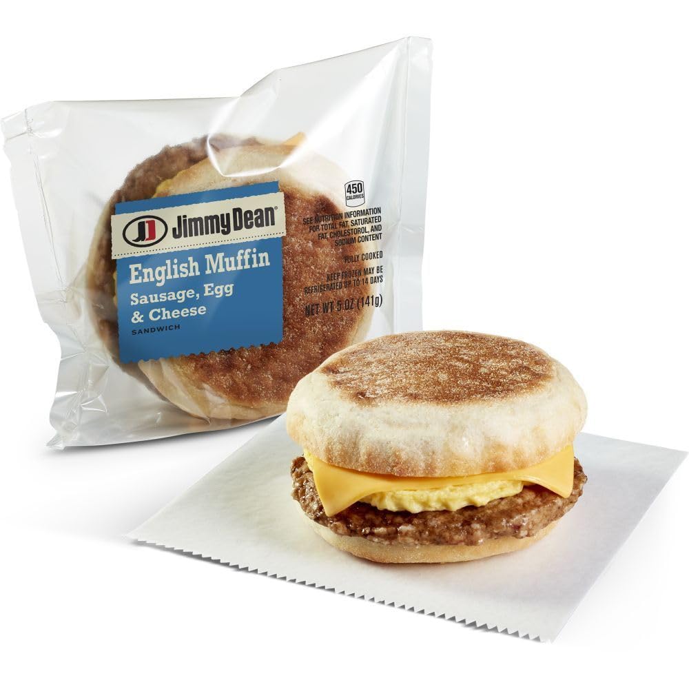 Individually Wrapped Fully Cooked Sausage, Egg And Cheese Muffin, 5 oz. (12 Count) by Jimmy Dean – 5 ounce, Pack of 12