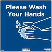 Global Industrial 12" Square Please Wash Your Hands Wall Sign, Blue, Adhesive