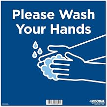 Global Industrial 12" Square Please Wash Your Hands Wall Sign, Blue, Adhesive