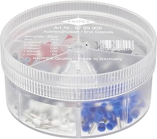 KNIPEX Assortment Boxes, with 450 Insulated Wire Ferrules, 0.5-2.5 mm², in Practical Dispenser Box, by DIN Colour Code, Wire Ferrules Kit, 97 99 906
