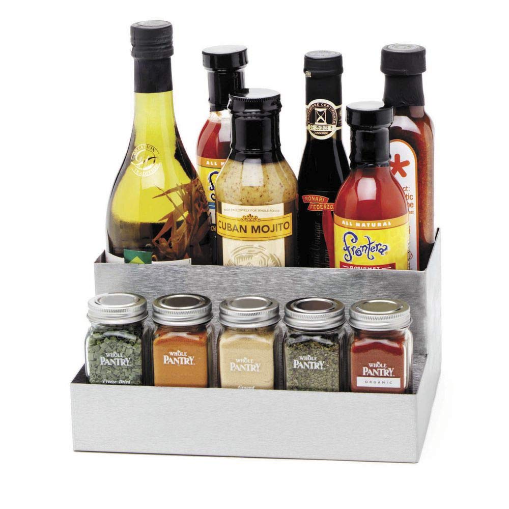 Condiment Holder Stainless Steel 2-Tier - 9 3/4"L x 8"W x 4 1/2"H by HUBERT – 10 x 10 x 11.75 inches, Stainless Steel, Silver, Model 480654