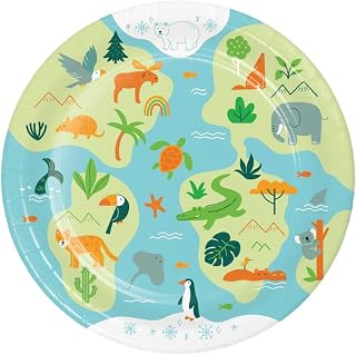 Creative Converting World Adventure First Birthday Wildlife Animal Dinner Plates, 8 Count