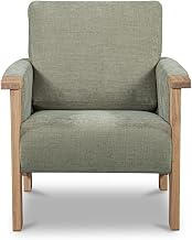 Bauer Accent Chair, Solid Oak, Oil-Finished Frame, Padded Arms, Polyester Upholstery, Sage