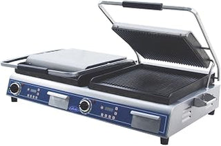Globe GPGDUE14D Deluxe Countertop Grooved Panini Double Grill, NSF
