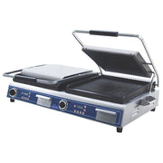 Deluxe Countertop Grooved Panini Double Grill by Globe – Stainless Steel, Stainless-steel, Model GPGDUE14D