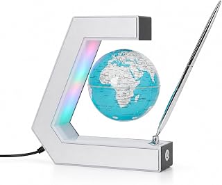 Magnetic Levitation Globe with Multicolor LED Light,Touch Control and Pen | Floating rotating globe with multicolor lighting, touch control and an elegant pen for office, home, study or gifting.