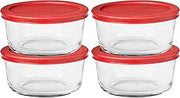 SnugFitTM Round Food Storage Containers with Lids (4-Piece by Anchor Hocking – 4 Cup, 4.0 cups, Glass, Red, Pack of 4