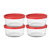 SnugFitTM Round Food Storage Containers with Lids (4-Piece by Anchor Hocking – 4 Cup, 4.0 cups, Glass, Red, Pack of 4