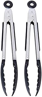 Farberware Mini Tongs Set of 2, 8 Inch Nylon Tip Kitchen Tongs for Cooking and Serving, Stainless Steel Arms with Soft-Grip Handles, Locking Mechanism, Black, Dishwasher Safe
