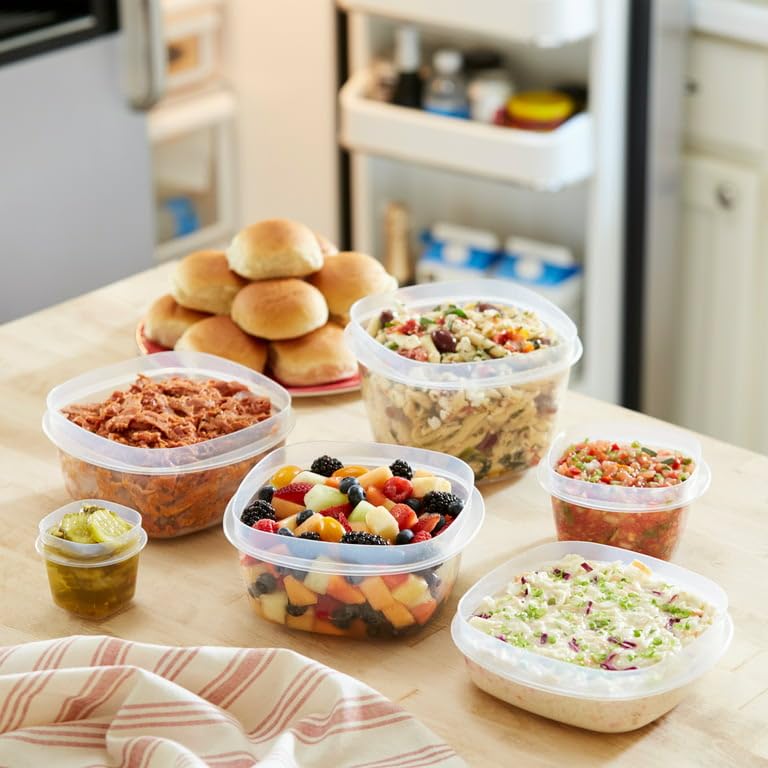 Easy Find Lids Food Storage Container by Rubbermaid – 14 Cup, 14.0 cups, Plastic, Clear with Red Lids, Pack of 2