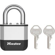 Elite™ 52mm Laminated Padlock by Master Lock – Laminated Steel Boron Steel Aluminium Rubber Nickel, Gray, Model PK5EURD
