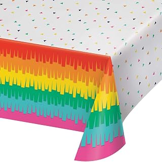 Creative Converting Fiesta Fun Plastic Tablecloth, 1 ct Multi Color, 54" x 102"