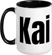 Kai Name Personalized First Names Epic Minimal Text Ceramic Mug, Black/White, 15oz