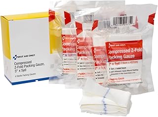 First Aid Only Sterile Compressed Z-Fold Wound Packing Gauze, with X-ray Detection 3" x 5yd, 4 per Box