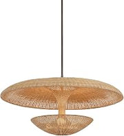 Troy Lighting Draco 4-Light Pendant | Bronze Leaf Finish | Handwoven Natural Wicker Shade | Mid-Century Reflector Inspired Ceiling Light | Sculptural Artisanal Design | 40" W x 20" H | F6240-BRL