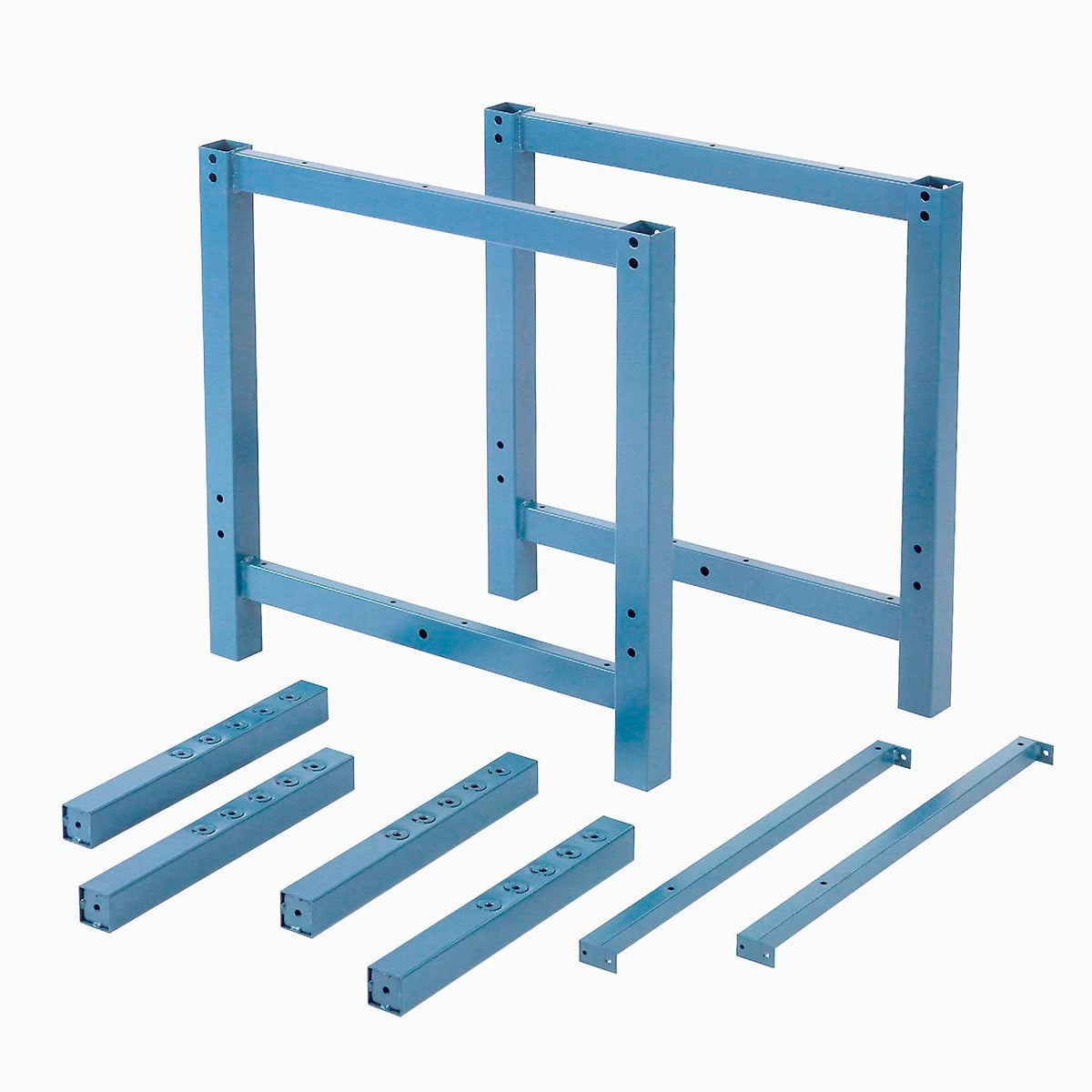 Adjustable Height Workbench by Global Industrial – 30"L x 96"W x 4.5"H, Maple, Blue, Model 606988BL