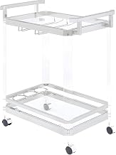 Furnifact Acrylic Bar Cart with Chrome Frame and 2-Tier Glass Shelves, Rolling Drink Cart and Beverage Serving Wine Cart, Clear