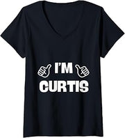 Womens First Name Curtis Valentines Day Design for Couples V-Neck T-Shirt