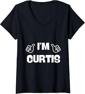 Womens First Name Curtis Valentines Day Design for Couples V-Neck T-Shirt